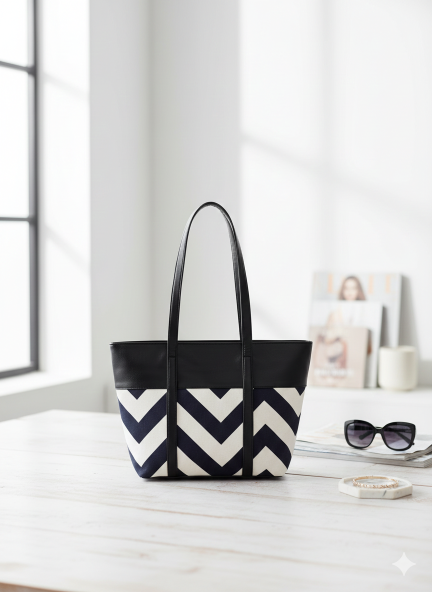 Chevron Detail Tote Bag with Faux Leather Finish ZTS-CR-061