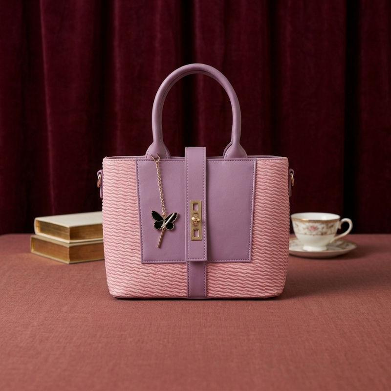 Premium Texture Butterfly Charm Handbag for Women – Elegant Lilac & Pink Tote ZTS-CR-171