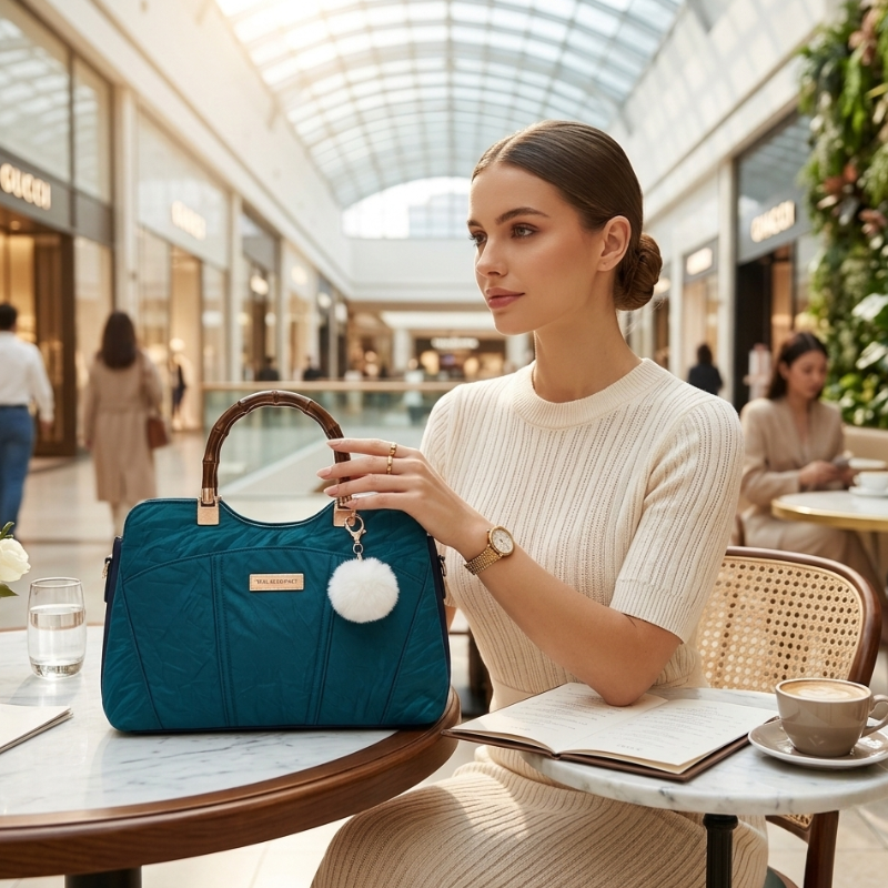 Luxury Ladies Handbag – Premium Teal Blue Quilted Shoulder Bag for Women ZTS-CR-172