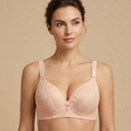 Elegant Floral Lace Full-Coverage Cotton   Comfort Bra - Peach/Apricot
