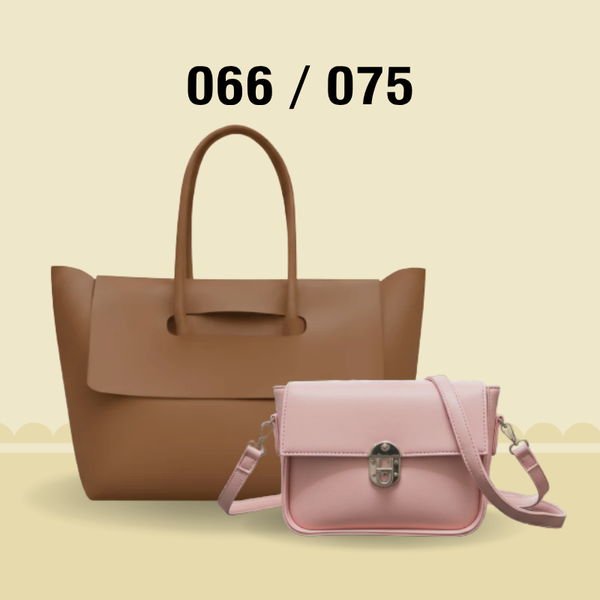 Elegant 2-Piece Handbag Collection: Beige Oversized Tote + Deep Red Sling Bag 066 / 075