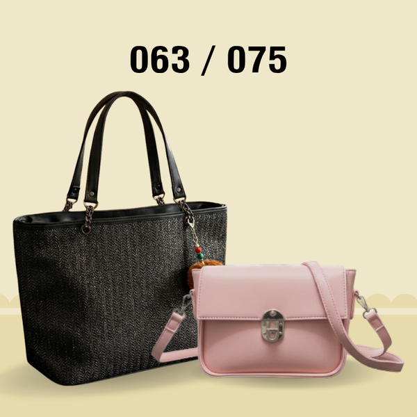 Exclusive 2-in-1 Combo: Stylish Black Textured Tote Bag & Elegant Brown Crossbody Sling Bag 063 / 075