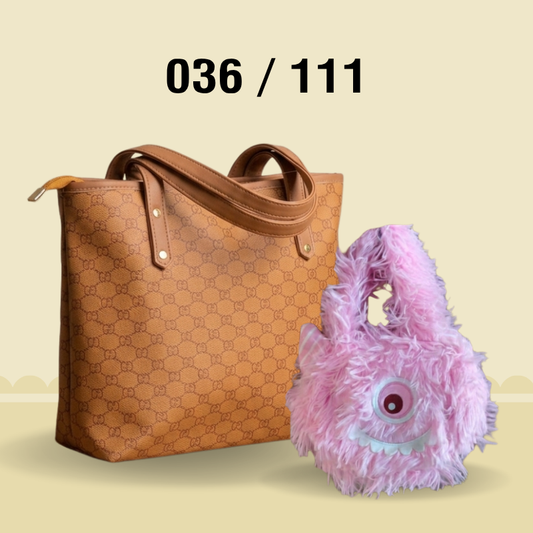 2-in-1 Fashion Pack: Elegant Everyday Tote with Playful Furry Handbag 036 / 111