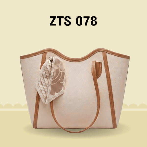 Luxury Beige & Tan Scarf Tote Bag With Scarf Decorated ZTS-CR-078