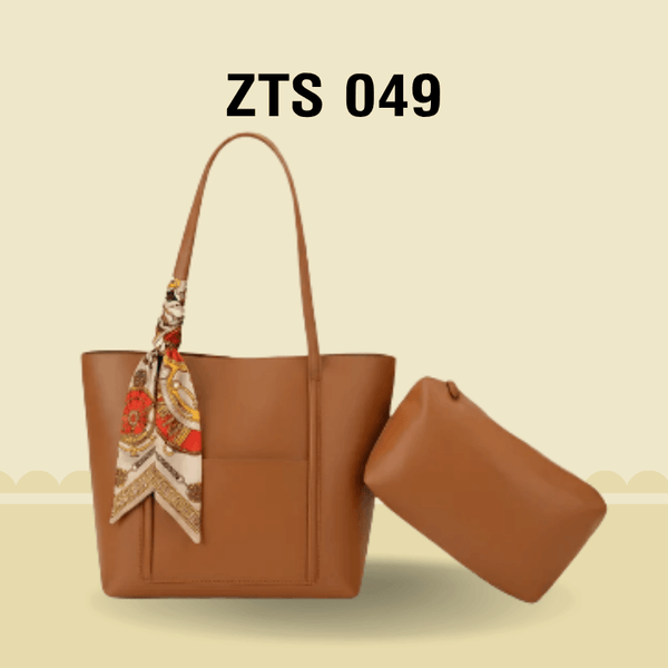 Trendy Brown Tote Bag with Scarf & Pouch ZTS-CR-049