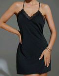 LOSHA V NECKLINE NIGHTY WITH PTERRY LACE-BLACK