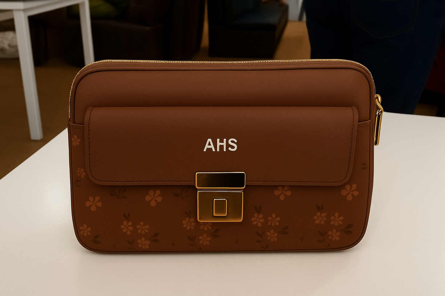 Elegant Mint Pastel Crossbody Bag with Floral Pattern ZTS-CR086