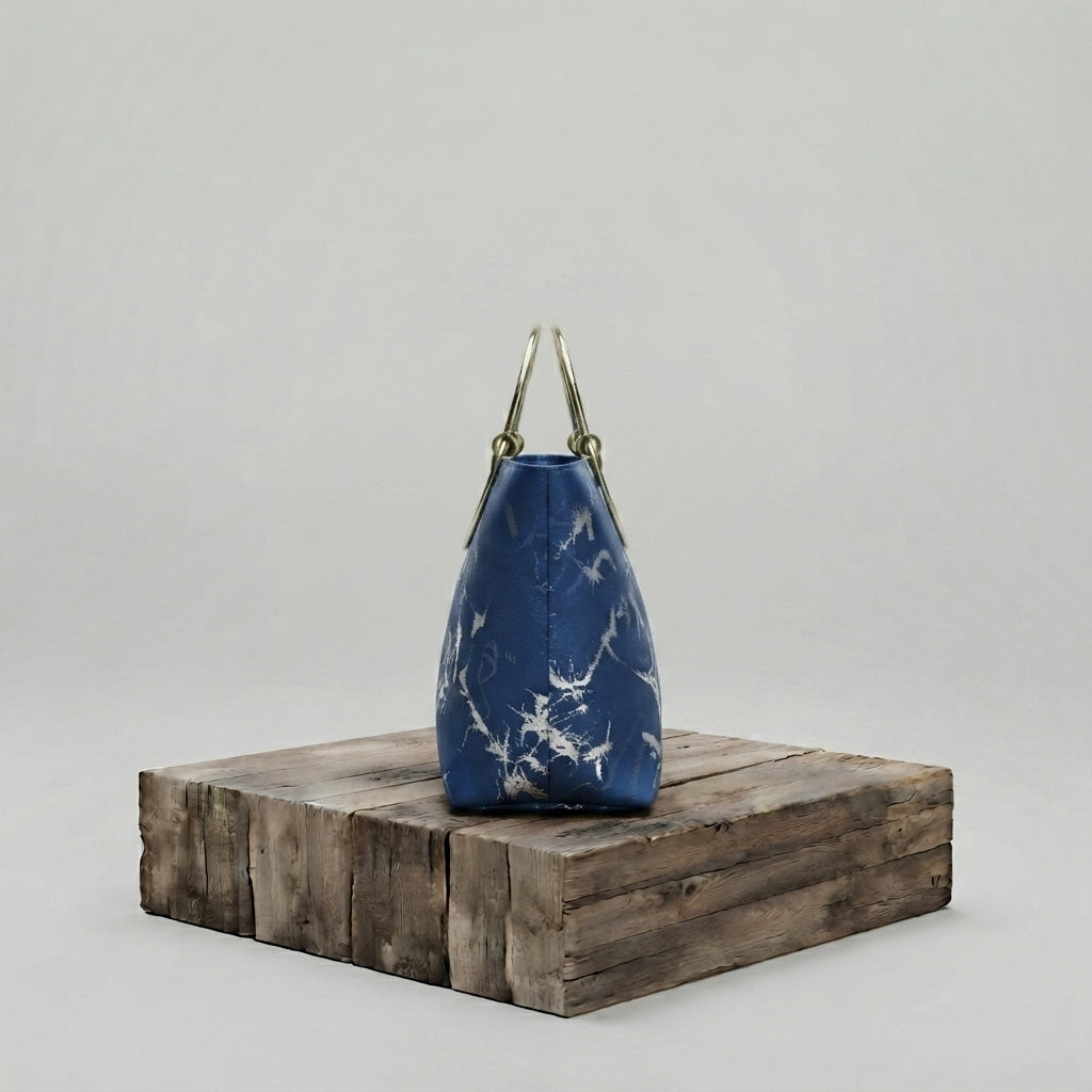 Chic Blue Metallic-Print Handbag with Ring Handles ZTS-CR-176