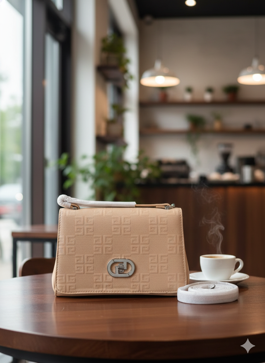 Elegant Monogram Embossed Beige Handbag ZTS_CT-095