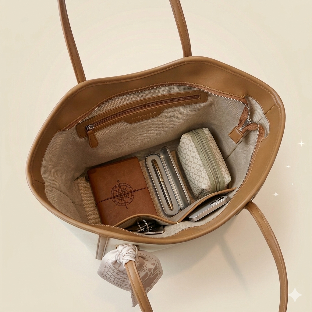 Luxury Beige & Tan Scarf Tote Bag With Scarf Decorated ZTS-CR-078