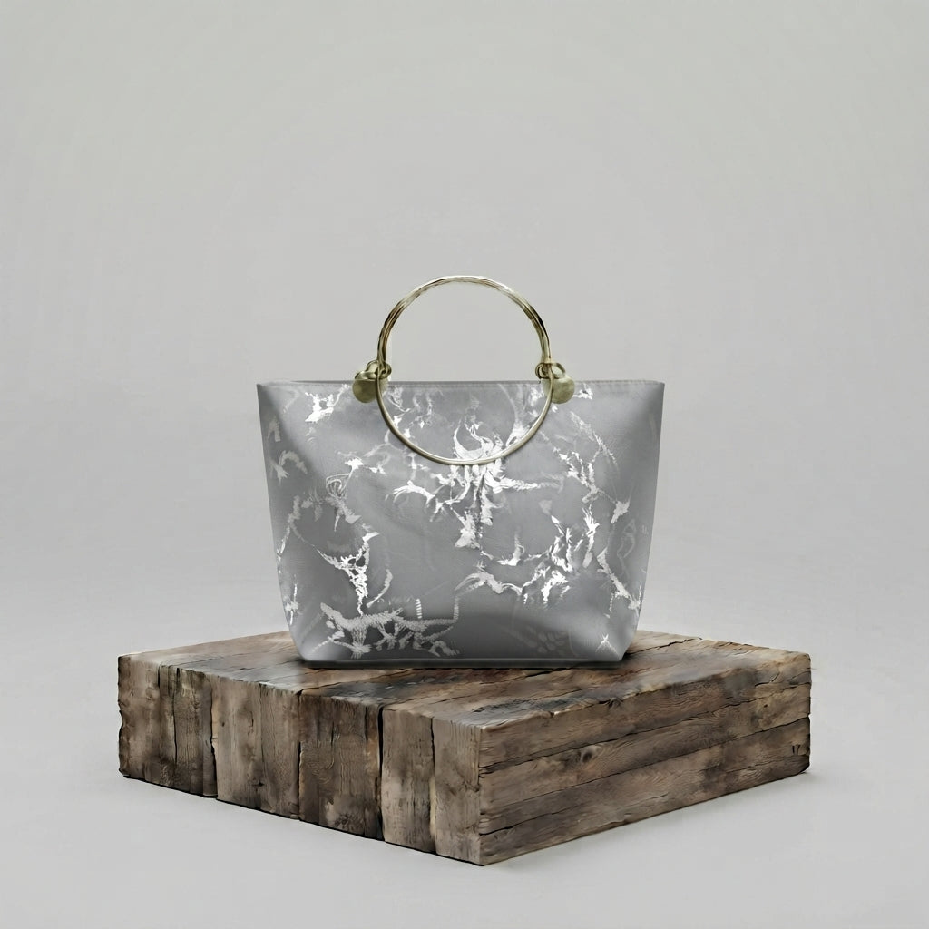 Chic Blue Metallic-Print Handbag with Ring Handles ZTS-CR-176