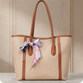 Luxury Beige & Tan Scarf Tote Bag With Scarf Decorated in Pakistan ZTS-CR-078