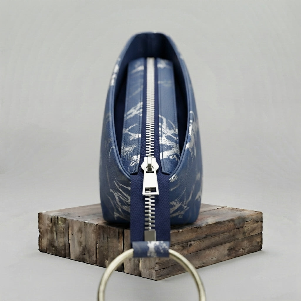 Chic Blue Metallic-Print Handbag with Ring Handles ZTS-CR-176