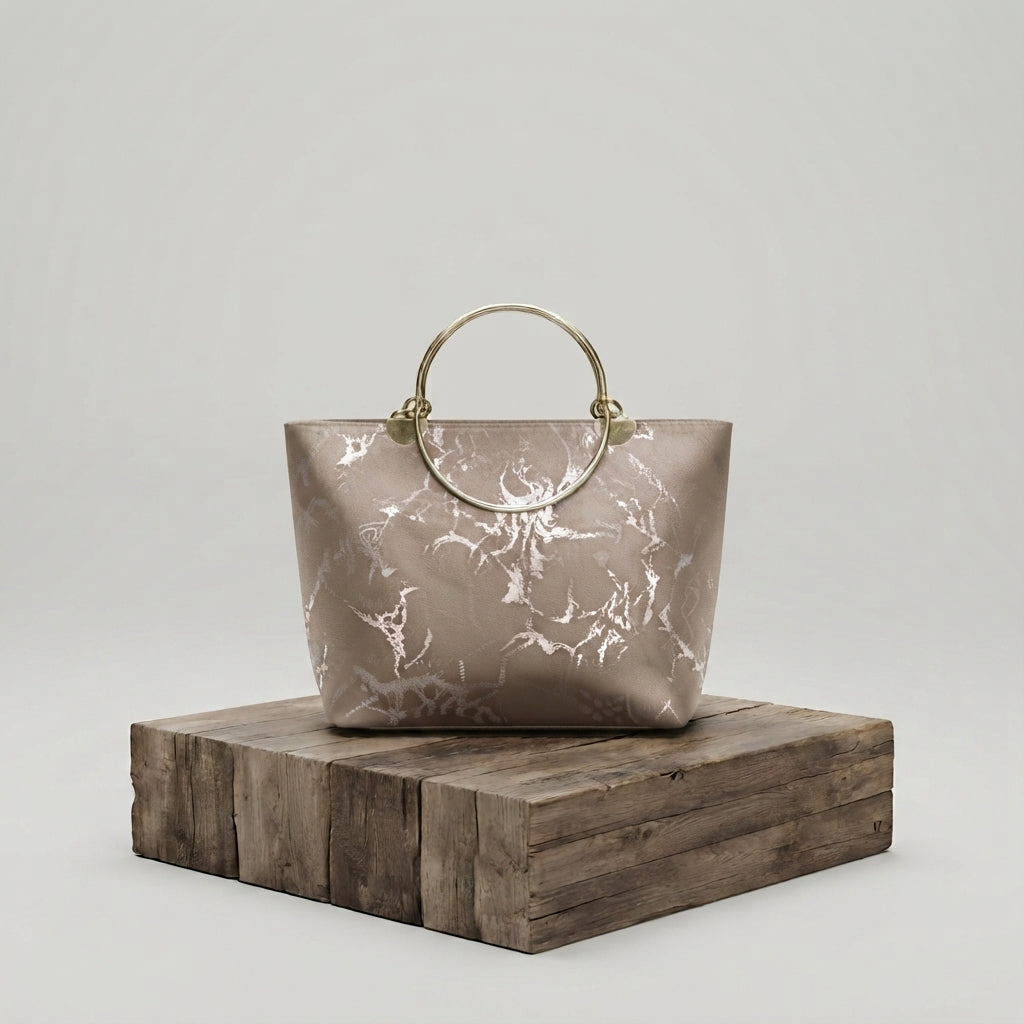 Chic Blue Metallic-Print Handbag with Ring Handles ZTS-CR-176
