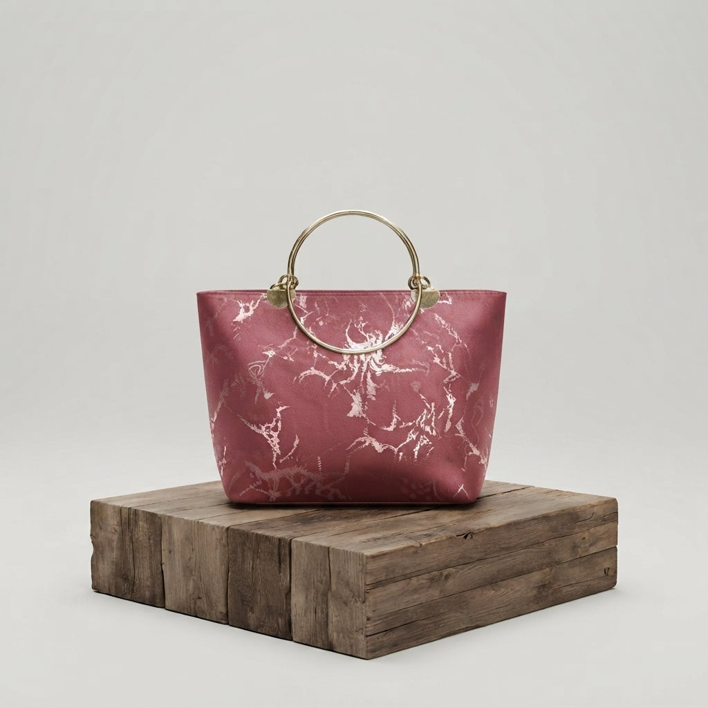 Chic Blue Metallic-Print Handbag with Ring Handles ZTS-CR-176