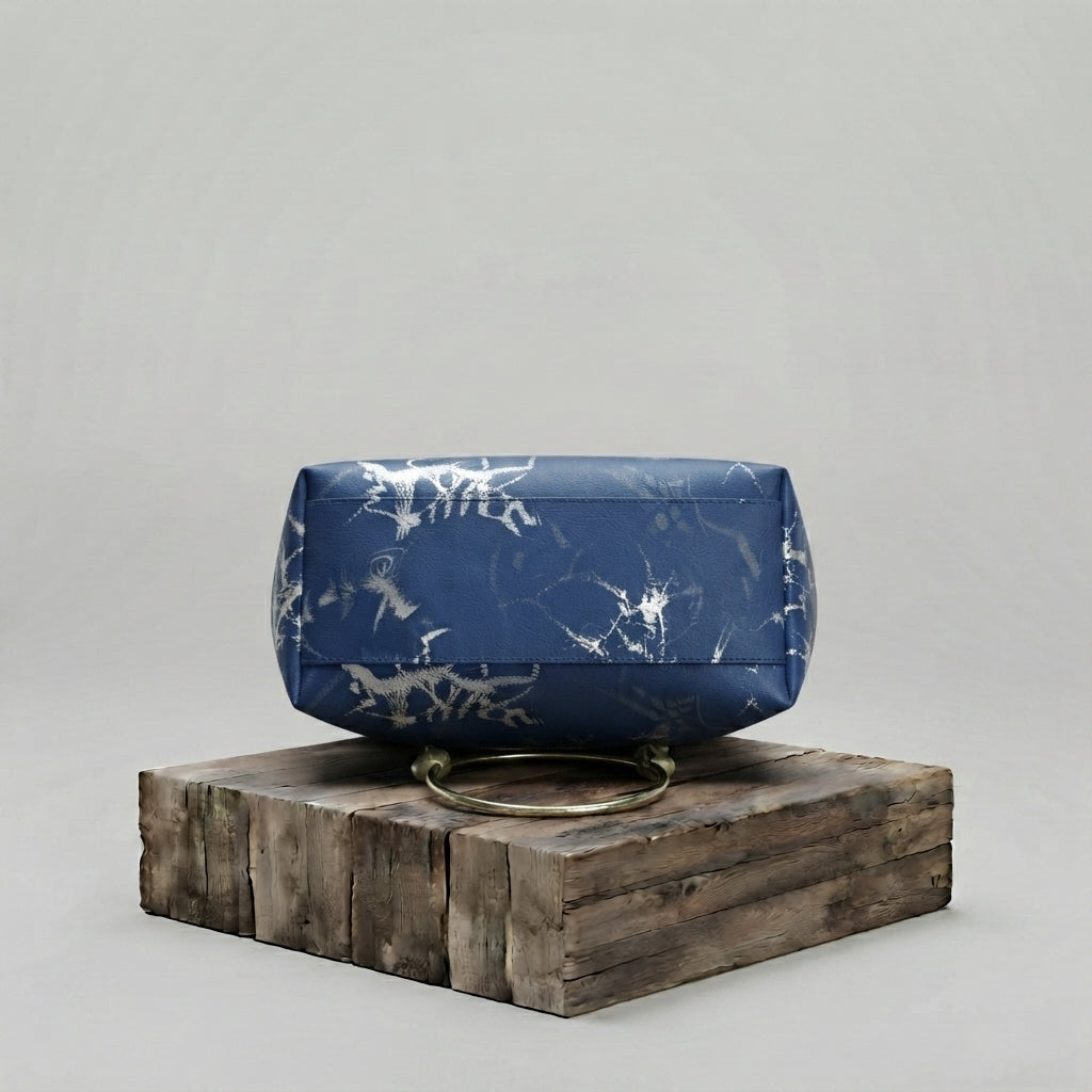 Chic Blue Metallic-Print Handbag with Ring Handles ZTS-CR-176