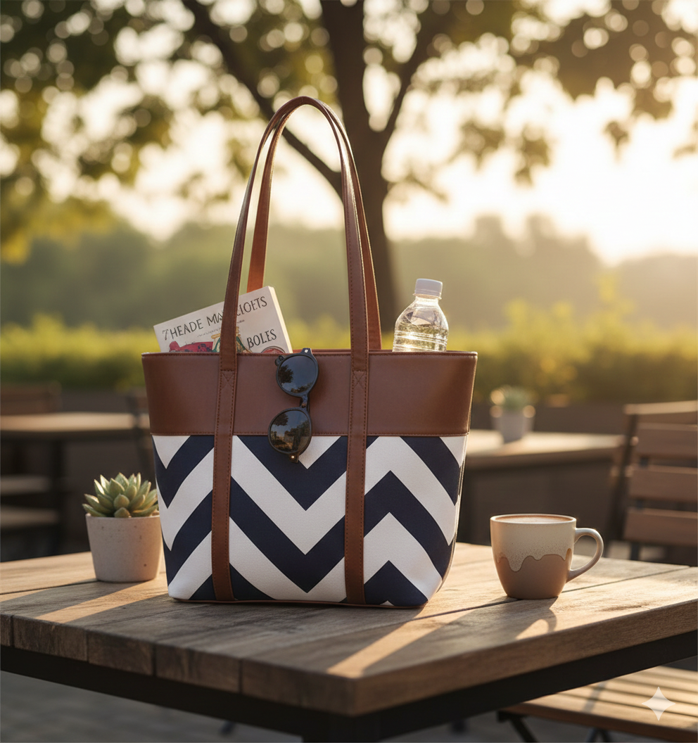 Chevron Detail Tote Bag with Faux Leather Finish ZTS-CR-061