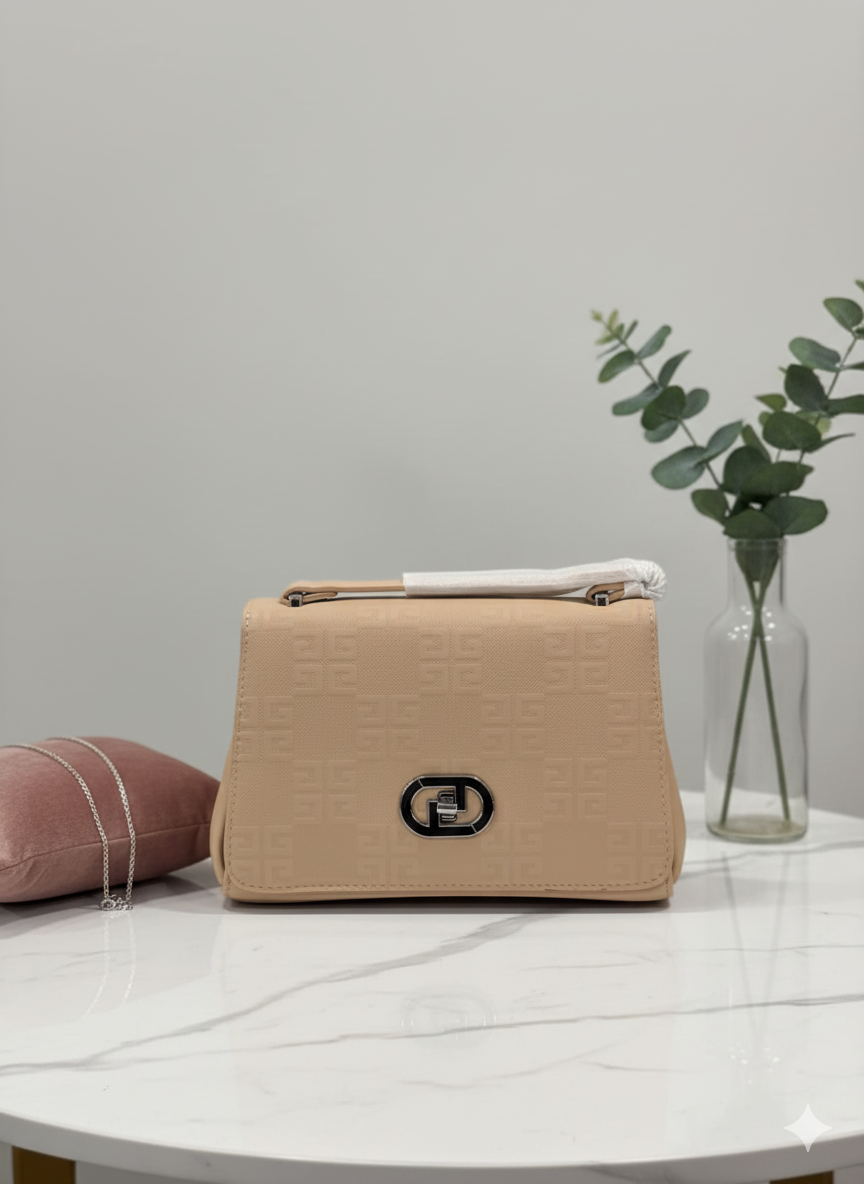 Elegant Monogram Embossed Beige Handbag ZTS_CT-095