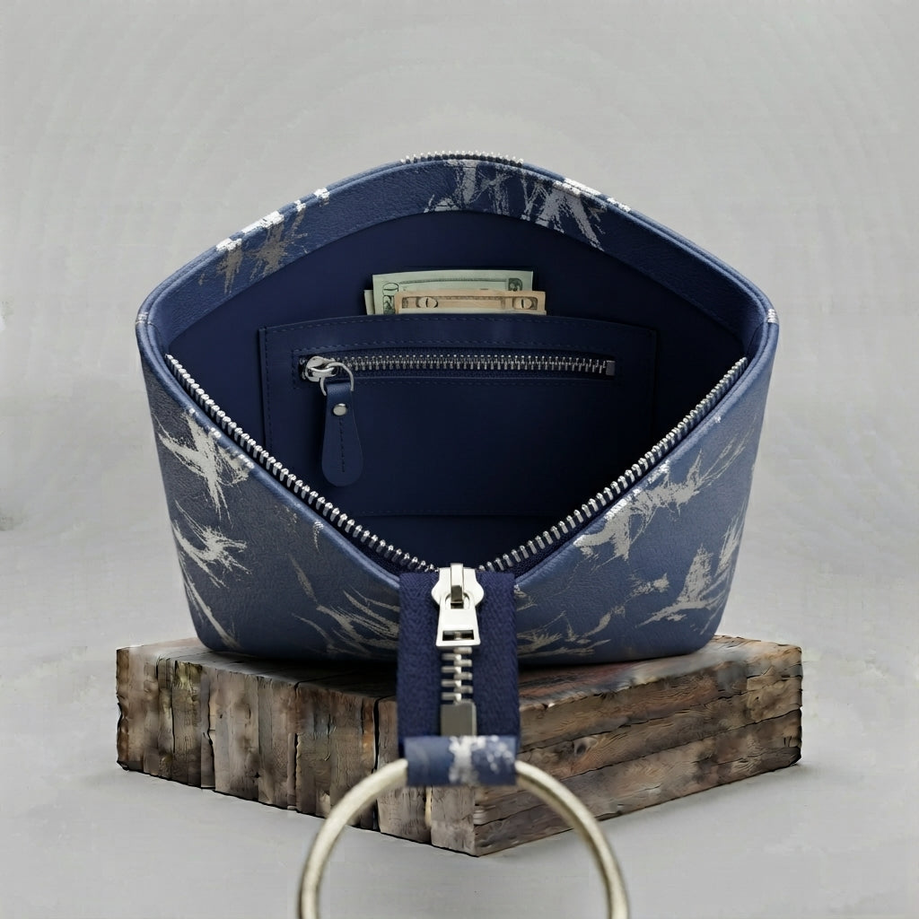 Chic Blue Metallic-Print Handbag with Ring Handles ZTS-CR-176