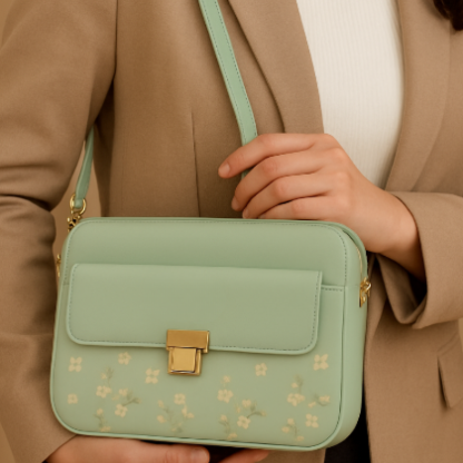Elegant Mint Pastel Crossbody Bag with Floral Pattern ZTS-CR086