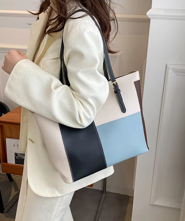 Chic Multi-Color Patchwork Structured Tote Bag ZTS-CR-052