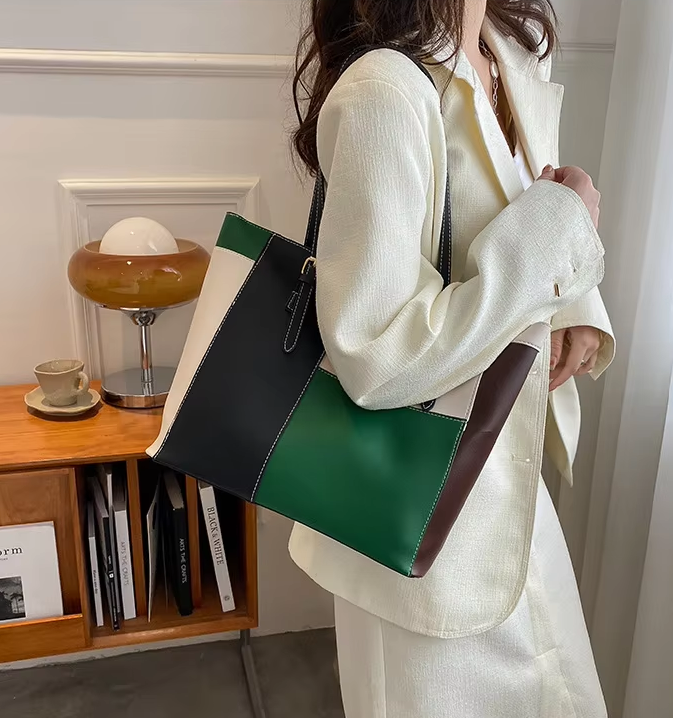Chic Multi-Color Patchwork Structured Tote Bag ZTS-CR-052