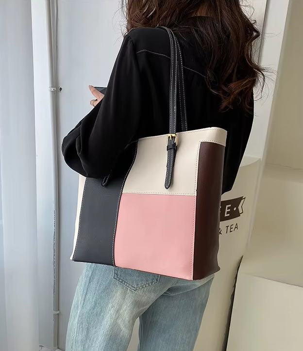 Chic Multi-Color Patchwork Structured Tote Bag ZTS-CR-052