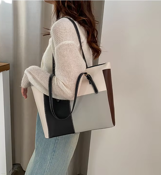 Chic Multi-Color Patchwork Structured Tote Bag ZTS-CR-052