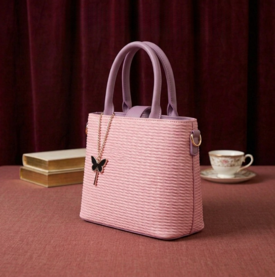 Premium Texture Butterfly Charm Handbag for Women – Elegant Lilac & Pink Tote ZTS-CR-171