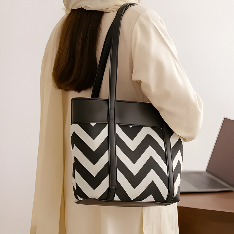 Chevron Detail Tote Bag with Faux Leather Finish ZTS-CR-061