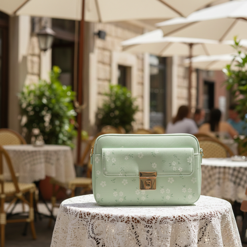 Elegant Mint Pastel Crossbody Bag with Floral Pattern ZTS-CR086