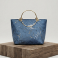 Chic Blue Metallic-Print Handbag with Ring Handles ZTS-CR-176