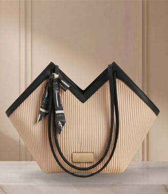 Luxury Ribbon-Accent Pleated Tote Bag (ZTS-CR-045)