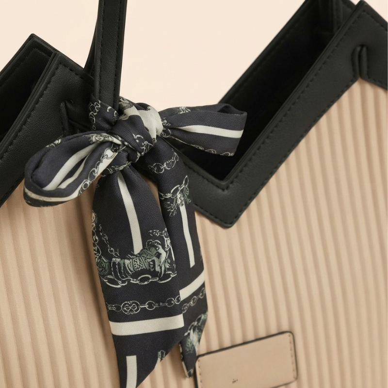 Luxury Ribbon-Accent Pleated Tote Bag (ZTS-CR-045)