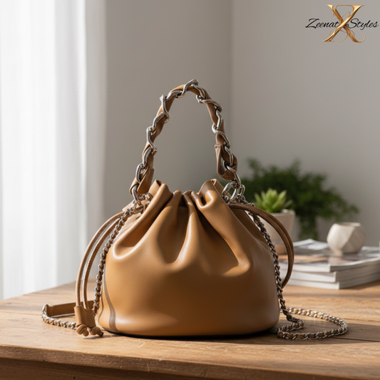 Bucket Crossbody Bag with Pleated Drawstring