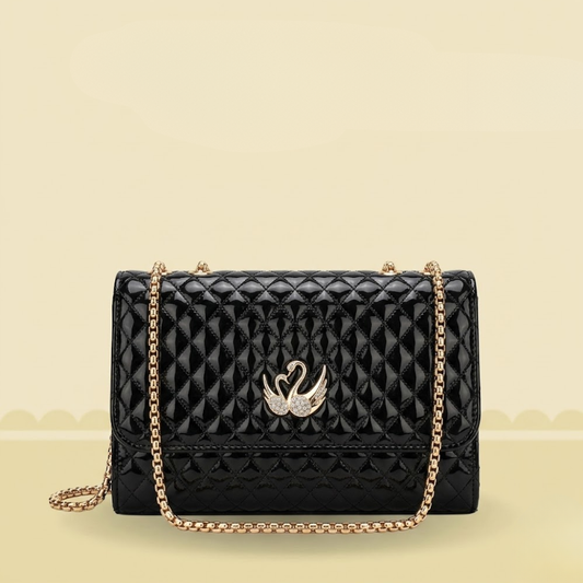 Luxury Quilted Ladies Clutch Crystal Swan Emblem ZTS-CR-157