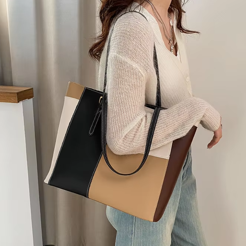 Chic Multi-Color Patchwork Structured Tote Bag ZTS-CR-052