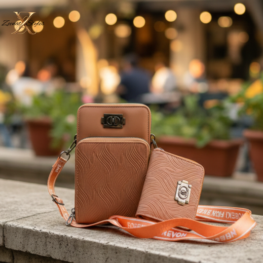 Textured Cross-body Mobile Bag & Wallet Set ZTS-CR009