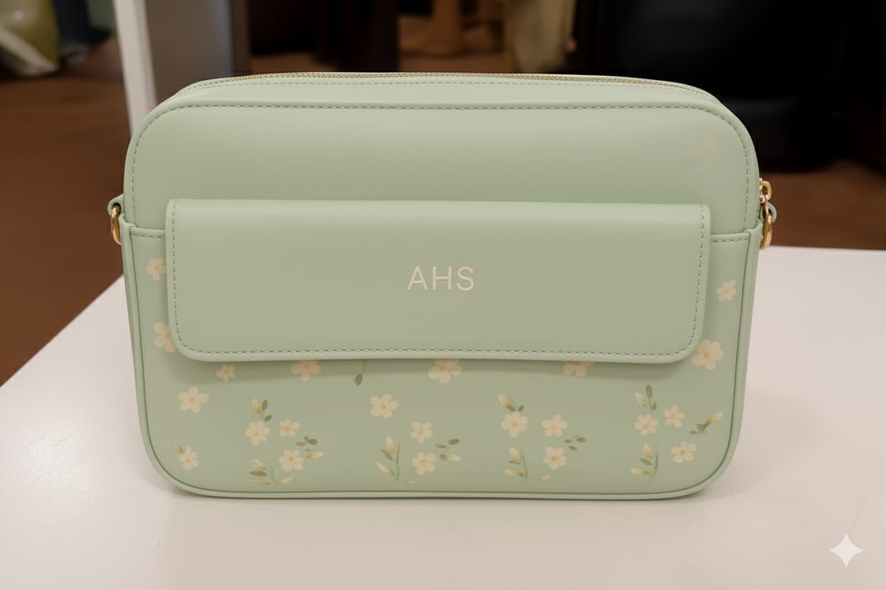 Elegant Mint Pastel Crossbody Bag with Floral Pattern ZTS-CR086