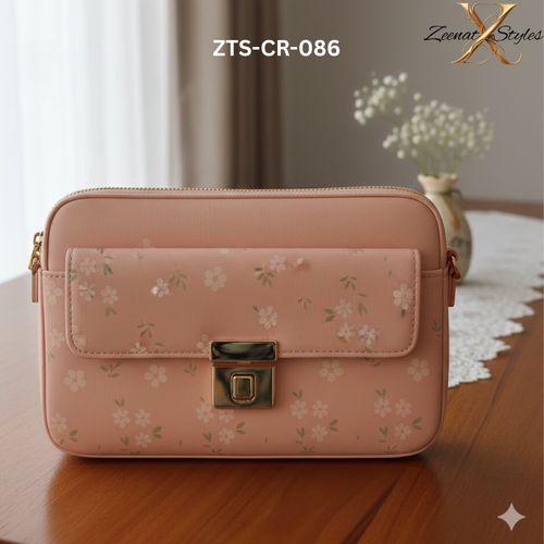 Elegant Mint Pastel Crossbody Bag with Floral Pattern ZTS-CR086