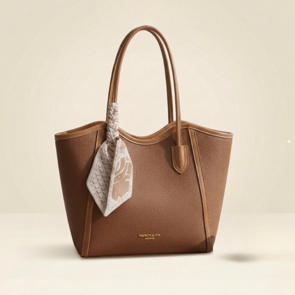 Luxury Beige & Tan Scarf Tote Bag With Scarf Decorated ZTS-CR-078