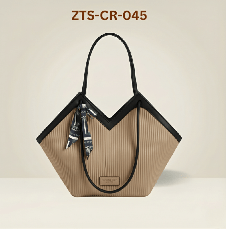 Luxury Ribbon-Accent Pleated Tote Bag (ZTS-CR-045)