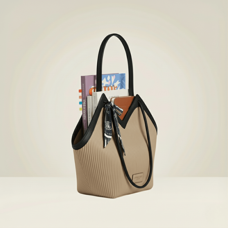 Luxury Ribbon-Accent Pleated Tote Bag (ZTS-CR-045)