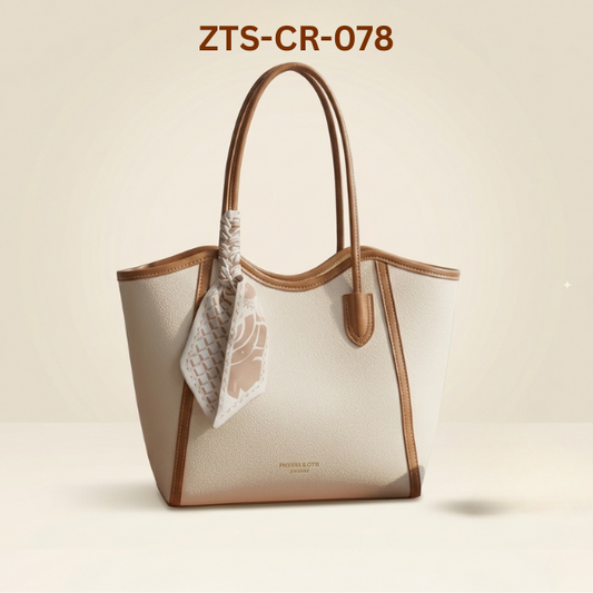 Luxury Beige & Tan Scarf Tote Bag With Scarf Decorated ZTS-CR-078