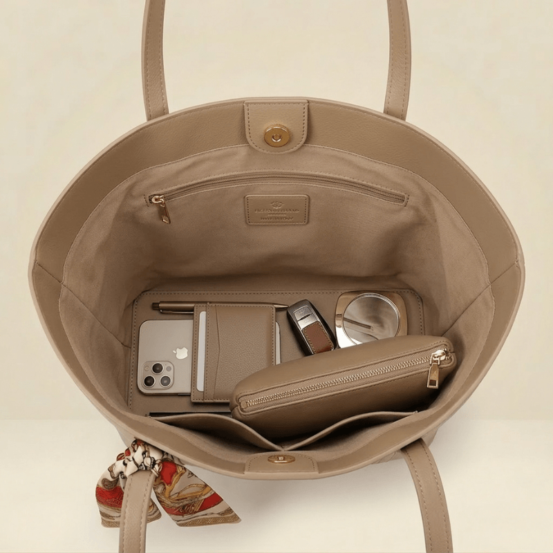 Trendy Brown Tote Bag with Scarf & Pouch ZTS-CR-049