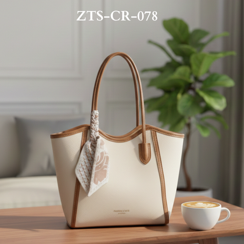 Luxury Beige & Tan Scarf Tote Bag With Scarf Decorated ZTS-CR-078