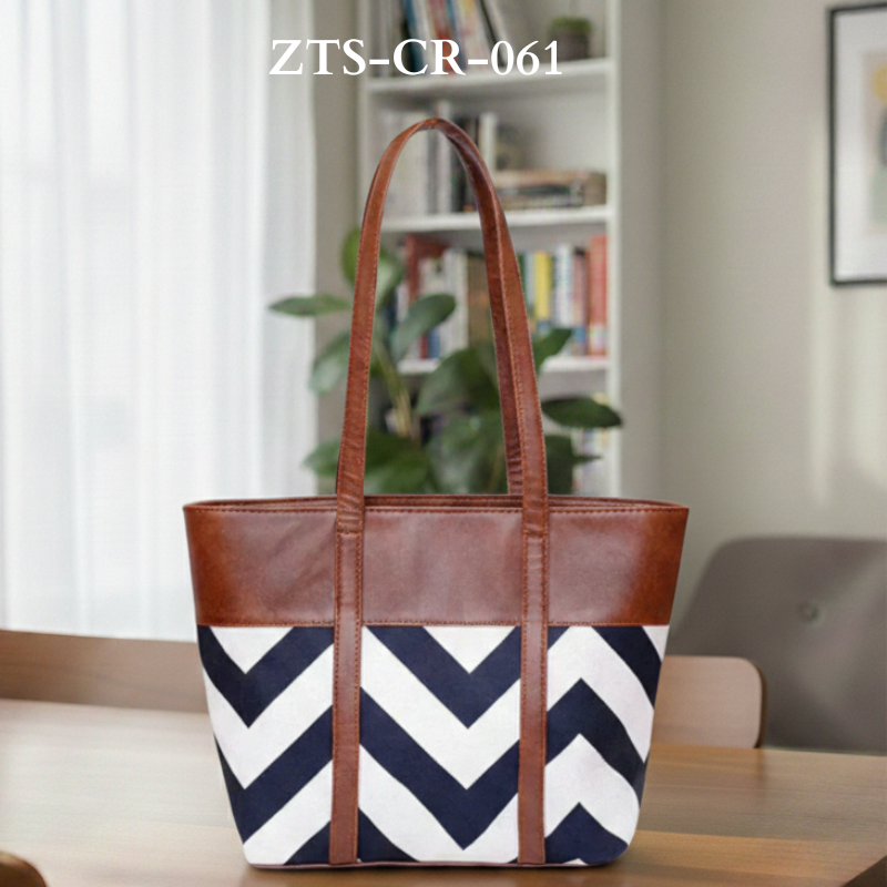 Chevron Detail Tote Bag with Faux Leather Finish ZTS-CR-061