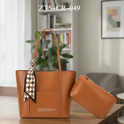 Trendy Brown Tote Bag with Scarf & Pouch ZTS-CR-049