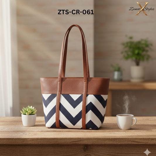 Chevron Detail Tote Bag with Faux Leather Finish ZTS-CR-061