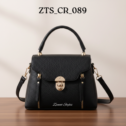 Black Pu-Leather Top Handle Crossbody & Handbag ZTS-CR-089